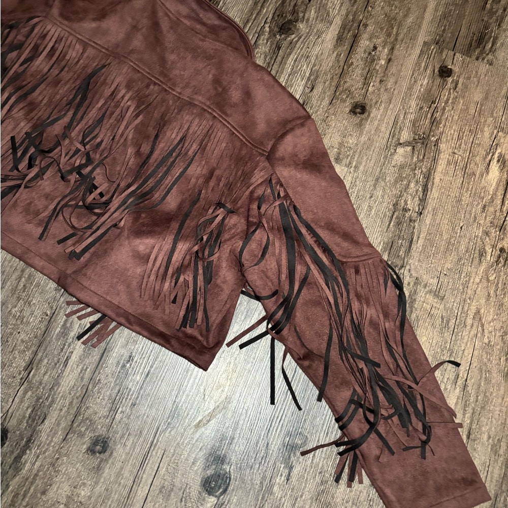 NWT Western Flair Fringed Brown Cropped Faux Suede Jacket Size XL - Picture 11 of 15